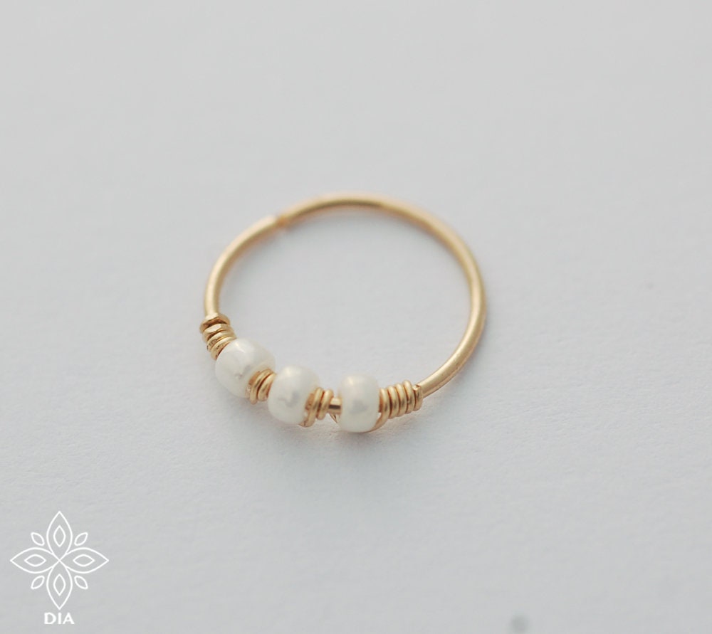 14k Gold Pearl Beads Nose Ring
