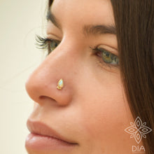 Load image into Gallery viewer, 14k Gold White Opal Drop Nose Stud