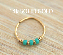 Load image into Gallery viewer, 14k Gold Nose Hoop with Turquoise Beads