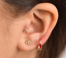 Load image into Gallery viewer, 14k Solid Gold Tribal Drop Hoop Ring
