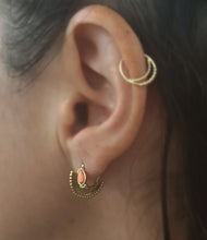 Load image into Gallery viewer, 14k Gold Tiny Pink Coral Hoop Earrings