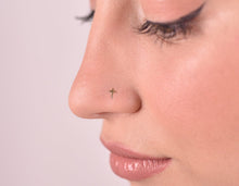 Load image into Gallery viewer, 14k Gold Cross Nose Stud - 20 Gauge