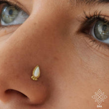 Load image into Gallery viewer, 14k Gold Mother of Pearl Evil Eye Nose Stud
