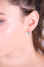 Load image into Gallery viewer, 14k Gold Turquoise Dainty Hoop Earrings