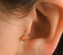Load image into Gallery viewer, 14K Gold Blue Opal Hoop Huggie Earrings