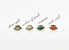 Load image into Gallery viewer, 14k Gold Pink Coral Evil Eye Hoop Earrings