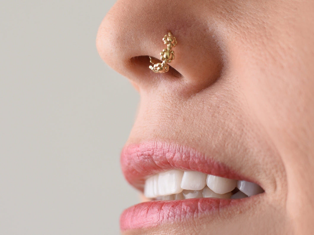 14k Solid Gold Tribal Floral Nose Ring