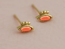 Load image into Gallery viewer, 14k Gold Tiny Evil Eye Opal Stud Earrings
