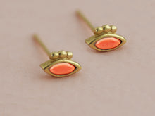 Load image into Gallery viewer, 14k Gold Tiny Evil Eye Opal Stud Earrings
