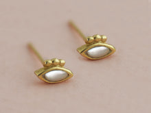 Load image into Gallery viewer, 14k Gold Tiny Evil Eye Opal Stud Earrings
