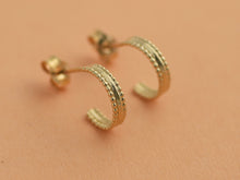 Load image into Gallery viewer, 14k Solid Gold Tribal Hoop Earrings