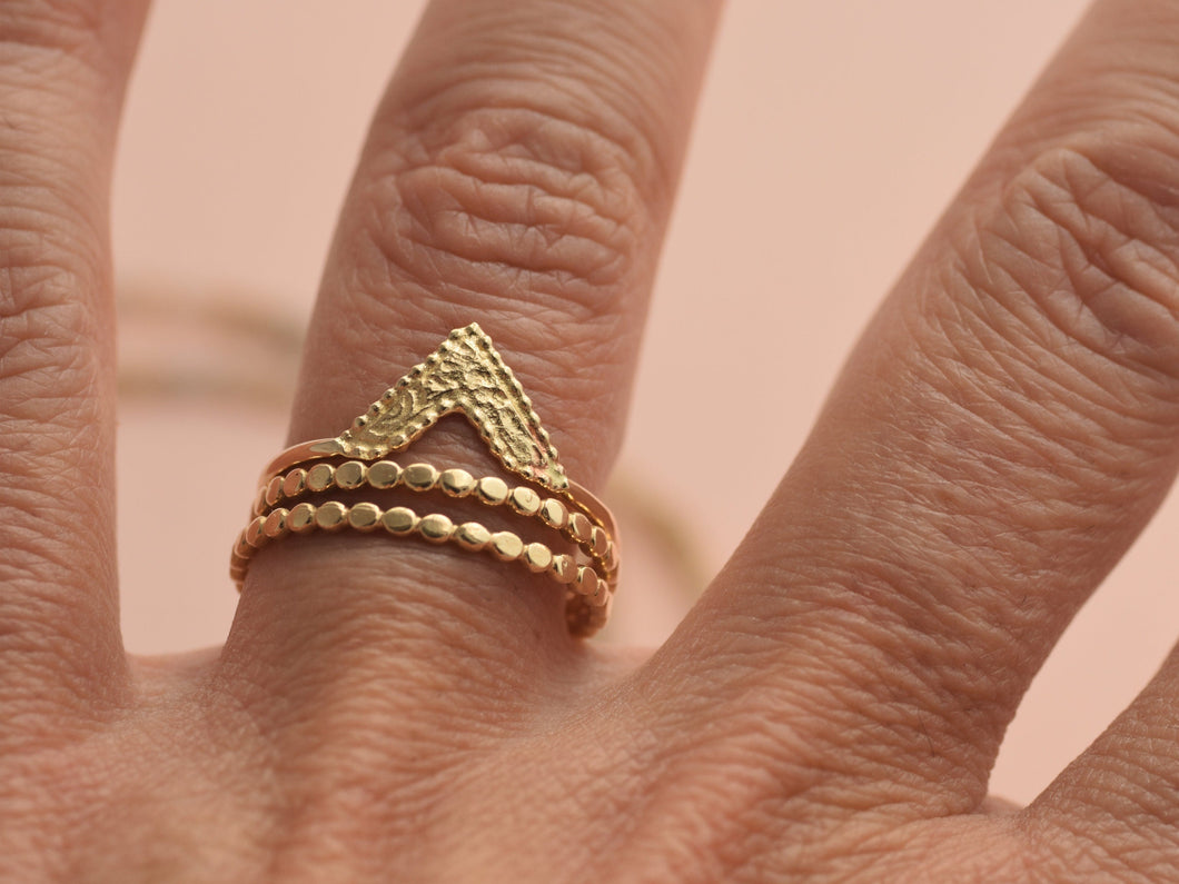 Set of Three 14k Gold Mixed Stackable Rings