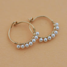 Load image into Gallery viewer, Wire wrapped Hoops with Tiny Freshwater Pearls - 14K Gold - Noma