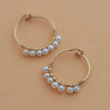 Load image into Gallery viewer, Wire wrapped Hoops with Tiny Freshwater Pearls - 14K Gold - Noma