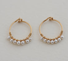 Load image into Gallery viewer, Wire wrapped Hoops with Tiny Freshwater Pearls - 14K Gold - Noma