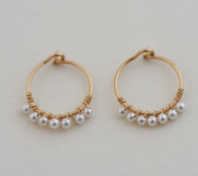 Load image into Gallery viewer, Wire wrapped Hoops with Tiny Freshwater Pearls - 14K Gold - Noma