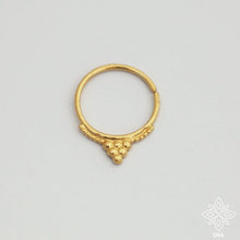 Load image into Gallery viewer, 14k Gold Dotted V Hoop Ring