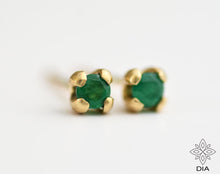 Load image into Gallery viewer, 14k Gold Natural Emerald Stud Earrings