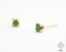 Load image into Gallery viewer, 14k Gold Natural Emerald Stud Earrings