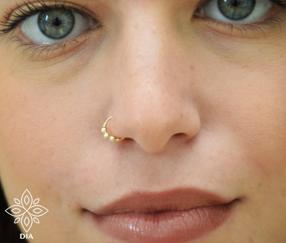 14k Gold Beaded Nose Ring
