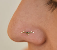 Load image into Gallery viewer, 14k Gold Flying Bird Nose Stud
