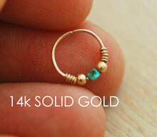 Load image into Gallery viewer, 14K Gold Beaded Turquoise Nose Hoop