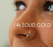 Load image into Gallery viewer, 14K Gold Beaded Turquoise Nose Hoop