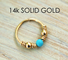 Load image into Gallery viewer, 14K Gold Boho Turquoise Nose Hoop