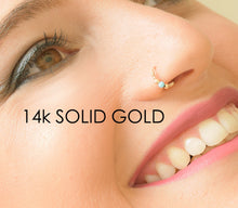 Load image into Gallery viewer, 14K Gold Boho Turquoise Nose Hoop