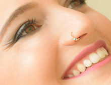 Load image into Gallery viewer, 14K Gold Boho Turquoise Nose Hoop