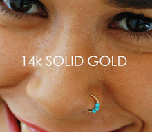 Load image into Gallery viewer, 14k Gold Boho Nose Hoop with Turquoise Beads