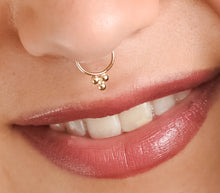 Load image into Gallery viewer, 14k Gold Trio Dots Hoop Ring