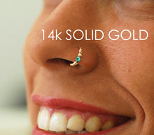 Load image into Gallery viewer, 14K Gold Beaded Turquoise Nose Hoop