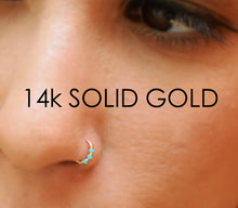 Load image into Gallery viewer, 14k Gold Nose Hoop with Turquoise Beads