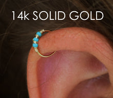Load image into Gallery viewer, 14k Gold Nose Hoop with Turquoise Beads