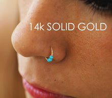 Load image into Gallery viewer, 14k Gold Boho Nose Hoop with Turquoise Beads