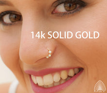 Load image into Gallery viewer, 14K Gold Beaded Opal Nose Hoop