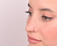 Load image into Gallery viewer, 14k Gold Purple Drop Nose Ring