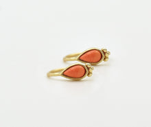 Load image into Gallery viewer, 14k Gold Tiny Pink Coral Hoop Earrings