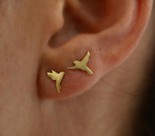 Load image into Gallery viewer, 14k Gold Studs Earrings - Flying Sparrow - One Pair