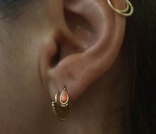 Load image into Gallery viewer, 14k Gold Tiny Pink Coral Hoop Earrings