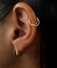 Load image into Gallery viewer, 14k Gold Tiny Pink Coral Hoop Earrings
