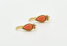 Load image into Gallery viewer, 14k Gold Tiny Pink Coral Hoop Earrings