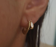 Load image into Gallery viewer, 14k Gold Mother of Pearl Dainty Hoop Earrings