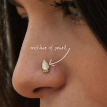 Load image into Gallery viewer, 14k Gold Mother of Pearl Evil Eye Nose Stud