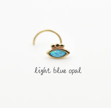 Load image into Gallery viewer, 14k Gold Evil Eye Nose Stud with Light Blue Opal