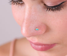 Load image into Gallery viewer, 14k Gold Evil Eye Nose Stud with Light Blue Opal