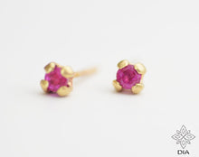 Load image into Gallery viewer, 14k Gold Tiny Pink Ruby Stud Earrings