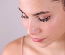 Load image into Gallery viewer, 14k Gold Evil Eye Nose Stud with Light Blue Opal