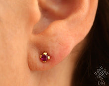 Load image into Gallery viewer, 14k Gold Tiny Pink Ruby Stud Earrings
